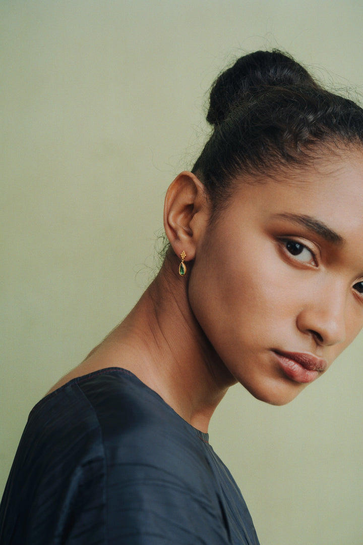 Elongated Small Green Tourmaline Nona Earrings