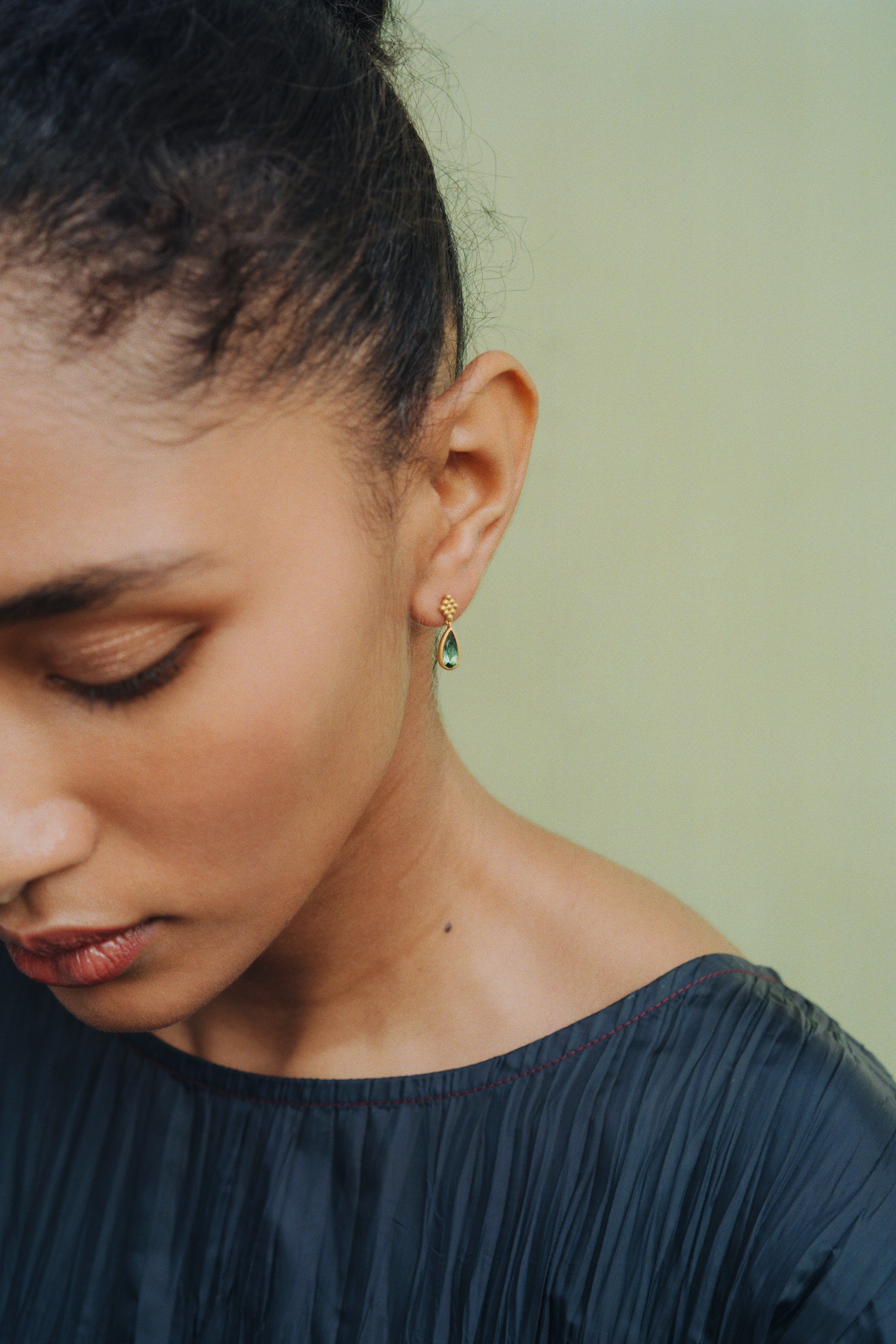 Elongated Small Green Tourmaline Nona Earrings