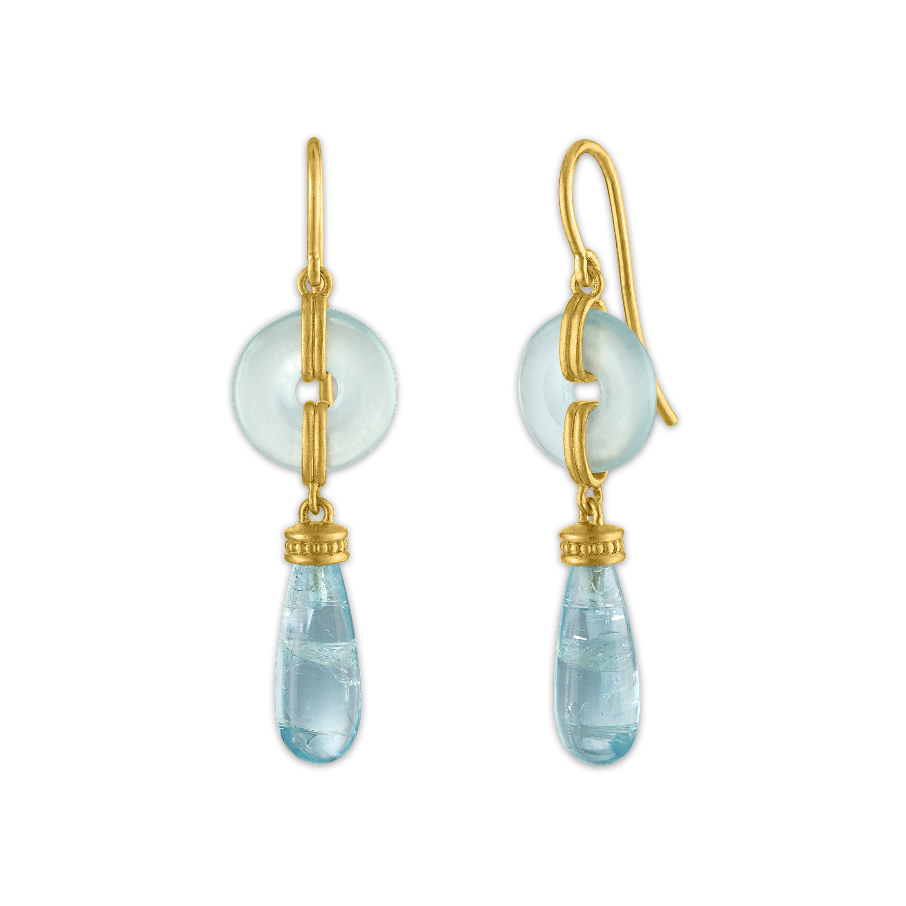 Small Aquamarine Discus Drop Earrings