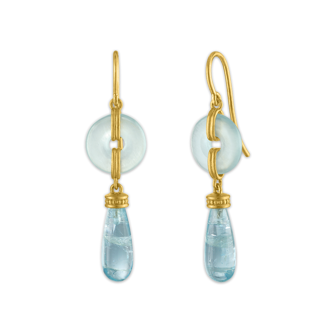 Small Aquamarine Discus Drop Earrings