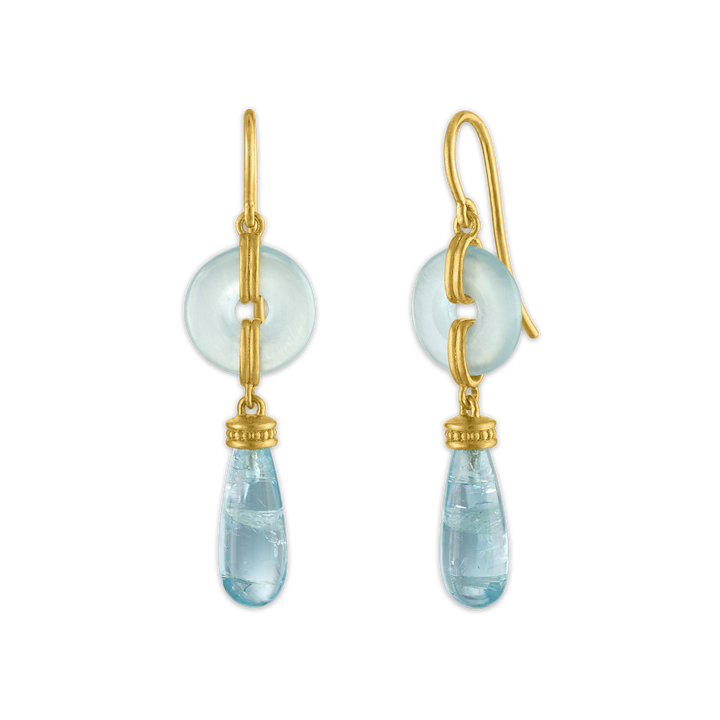 Small Aquamarine Discus Drop Earrings