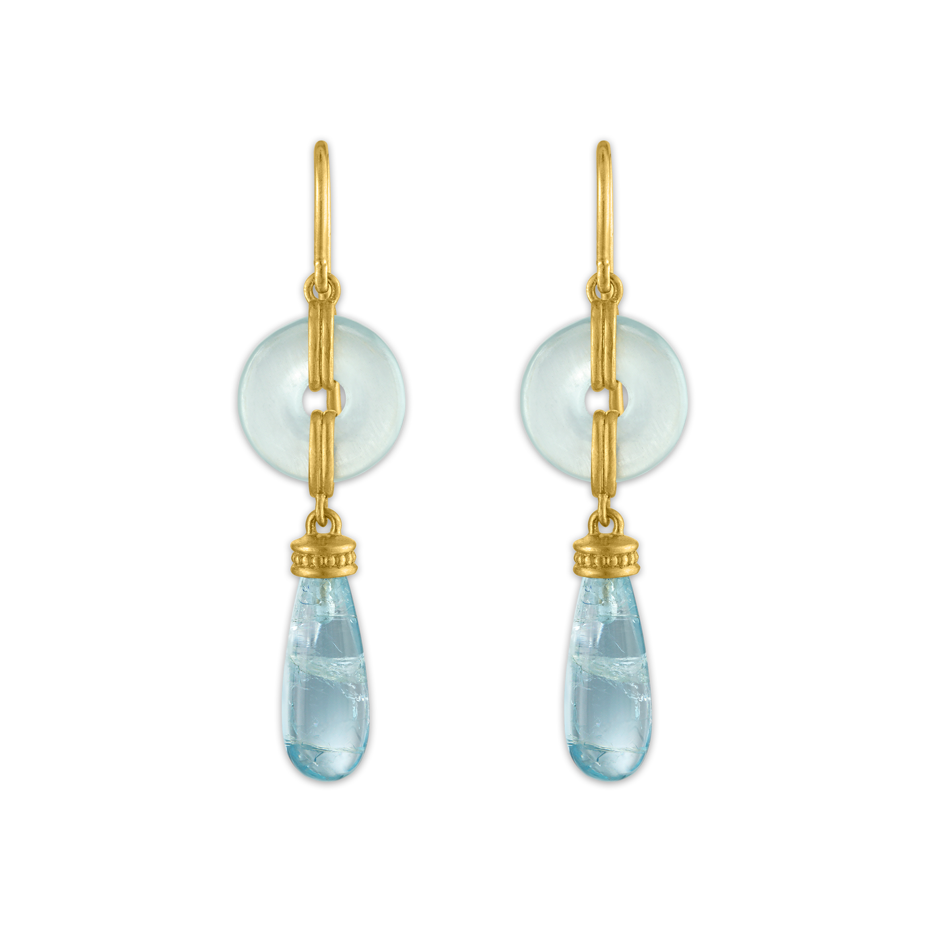 Small Aquamarine Discus Drop Earrings