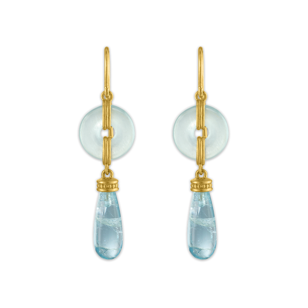Small Aquamarine Discus Drop Earrings