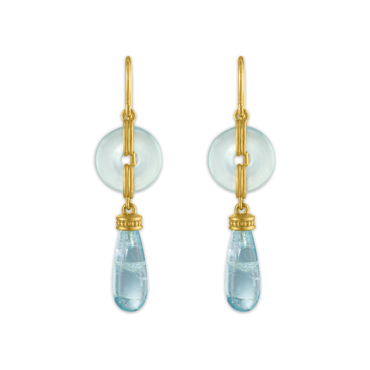 Small Aquamarine Discus Drop Earrings