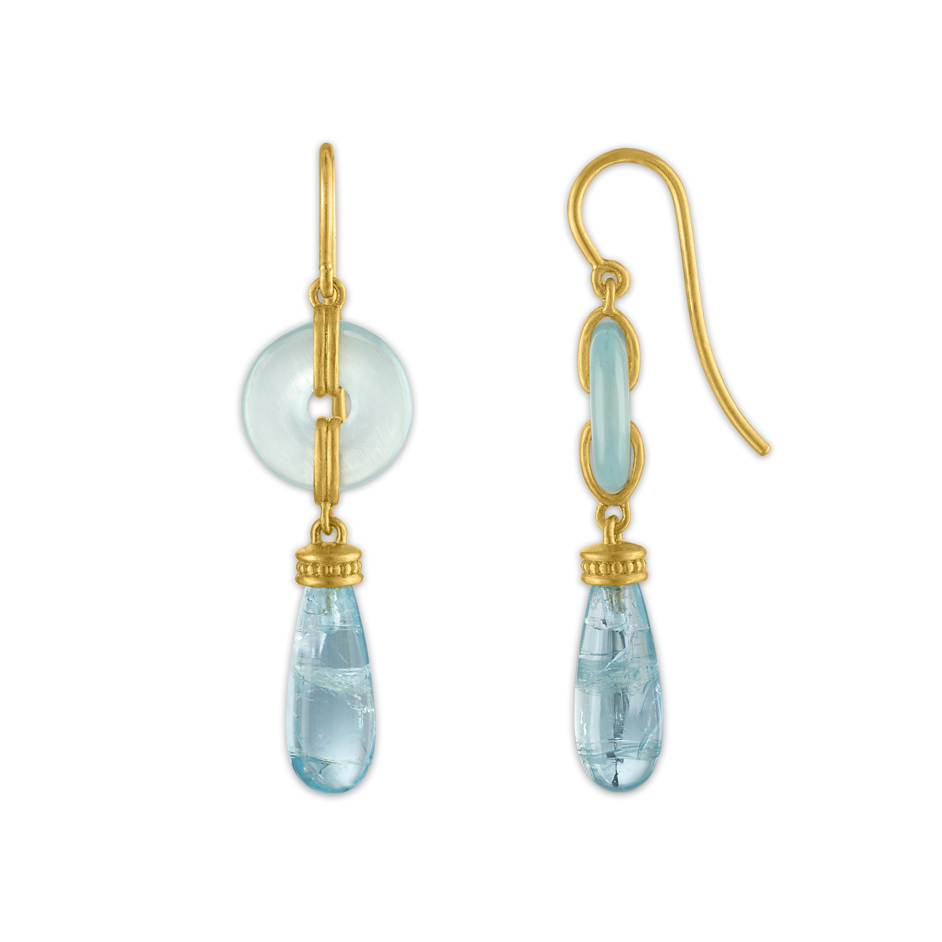Small Aquamarine Discus Drop Earrings