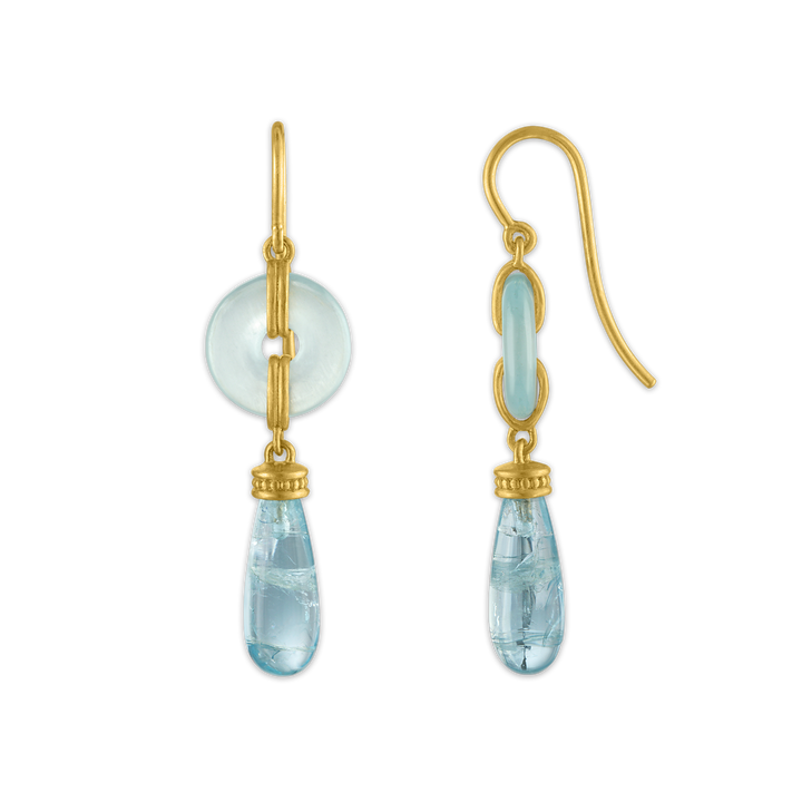 Small Aquamarine Discus Drop Earrings